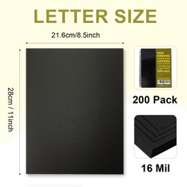 HOUYEE 200 Pack 16 Mil Poly Binding Covers,Sand Texture Binding Presentation Covers,8.5x11 Inches,Letter Size,Black,Square Corners,Un-Punched