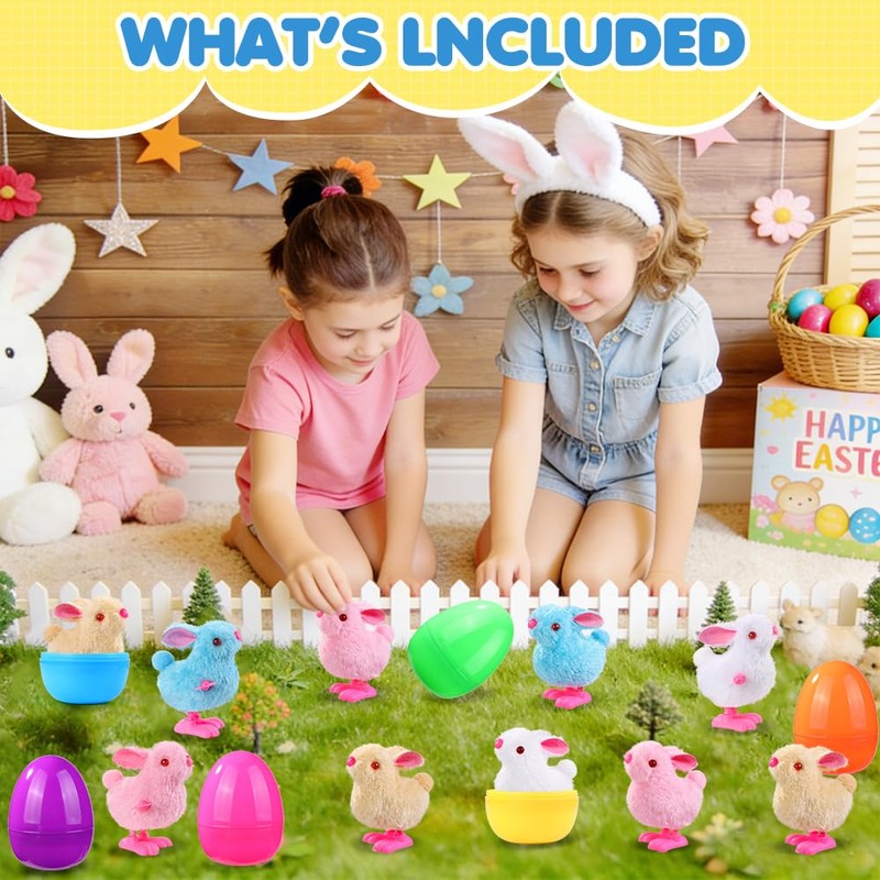 12 Pcs Easter Eggs Jumping Bunny Wind Up Toys Kids