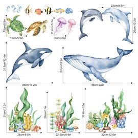 Supzone Under the Sea Wall Decals - Ocean Animals Fish Sea Turtle Whale Seaweed Wall Stickers for Kids Baby Nursery Toddlers Bedroom Bathroom Playroom Ocean Theme Decor