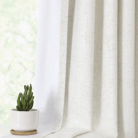 Pinch Pleated Blackout Curtain Panels with Full Blackout Liner Linen Blend Thermal Insulated Window Treatment Sets with Back Tab for Living Room Bedroom Drape with 9 Hooks, 40"x72"x2, Natural