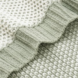 Amélie Home Chenille Honeycomb Knit Throw Blanket for Couch Twin, Reversible Soft Cozy Knit Blanket Lightweight Warm Decorative Throw for Sofa, Bed, Living Room, 50"x60", Sage Green & White