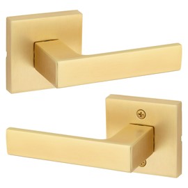 Kwikset Singapore Interior Passage Door Handle, Lever for Closet and Hallway Doors, Reversible Non-Locking Handle Lever, Satin Brass, with Microban Protection