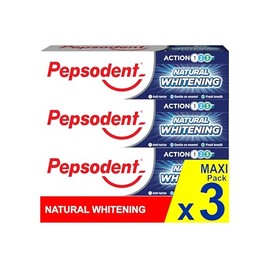 Pepsodent Natural Whitening Fluoride and Calcium Toothpaste for Whiter Teeth in One Week 75ml (3x75ml Pack)