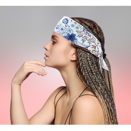 Arumary Soft Cotton & Viscose(Bamboo) Floral Bandanas, Hair wrapper, Headband, Handkerchief, Hair scarf, Neckerchief, 21”X21” (Blue Floral)