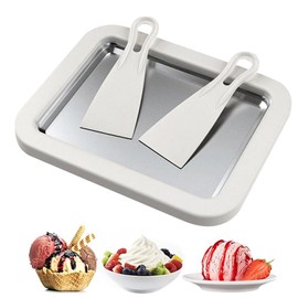 Ice Cream Roller Maker, Mini Freezable Roll Plate Stainless Steel Ice Cream Roller Pan with 2 Scrapers DIY Instant IceCream Maker for Rolled IceCream, Sorbet, Yogurt, Gelato (White)