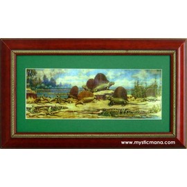 mysticmana.com Dinosaur Print Poster Permian Panorama, Dimetrodon Framed Museum Quality Display