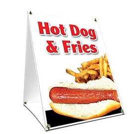 A-Frame Sidewalk Hot Dog & Fries Sign with Graphics On Each Side | 24" X 36" Print Size