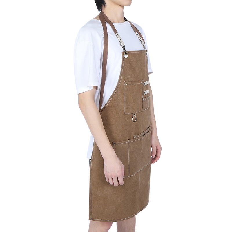Adjustable Waterproof Apron with Pockets for Restaurant Kitchen Milk Tea