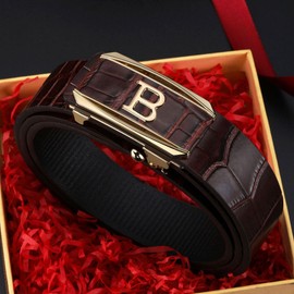 GOTOANT Men's Belt Leather Click Groove Belt Crocodile Designer Dress Casual B Word Brown 110
