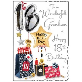 Jonny Javelin Wonderful Grandson Happy 18th Birthday Card - Age 18 Balloons Presents
