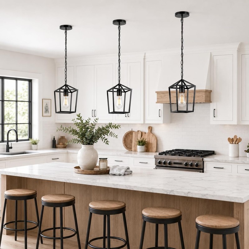 Phaosio Black Pendant Lights Kitchen Island, Modern Farmhouse Light Fixture
