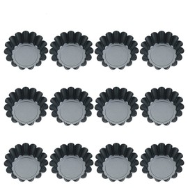 dgaf&bae Pack of 12 Tartlets Tartlet Moulds Tartlet Moulds 6.5 cm Mini Tart Mould Carbon Steel Egg Tart Mould (Black)