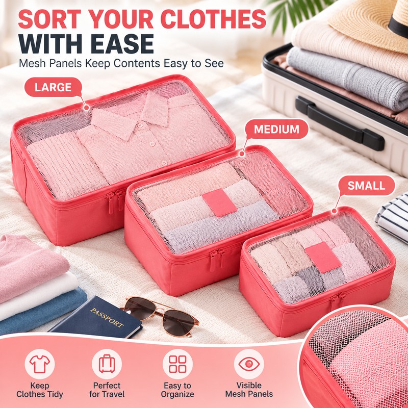 6-Piece Travel Packing Organizer Set for Luggage – Lightweight Reusable