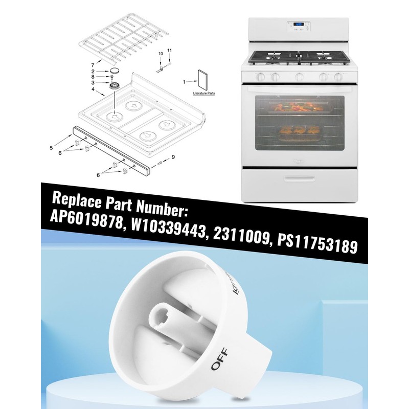 4Pack Fit for Whirlpool Gas Stove Knobs Replace #WPW10339443 AP6019878