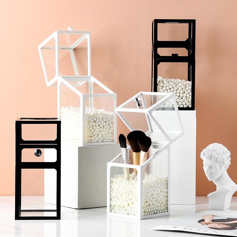 London Boutique Luxury Glass Makeup Brush Holder with Pearl Beads,