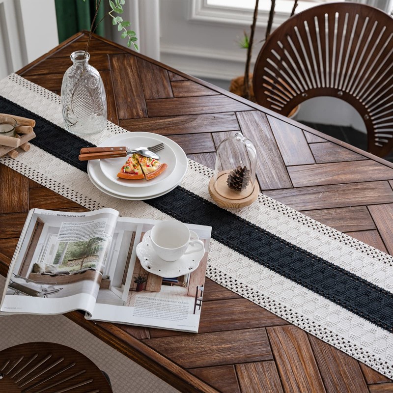 LOMOHOO Macrame Table Runner Farmhouse Natural Burlap Table Runner Cotton