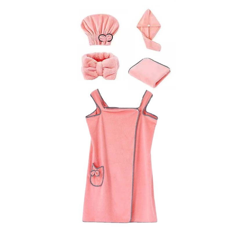 5Pcs Bath Towel Wrap Set Hair Drying Cap Headband Princess