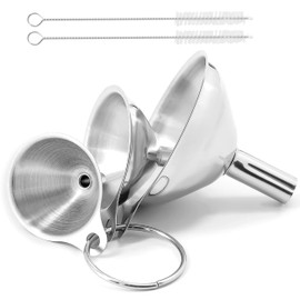 Stainless Steel Funnels, 3 Pcs Funnel, Kitchen Funnel Kitchen Strainer Funnel Small Funnels with 2 Cleaning Brush for Transferring Oil Salt Sugar Jam Liquids Powder (1.7Inch/2.2Inch/2.9Inch)