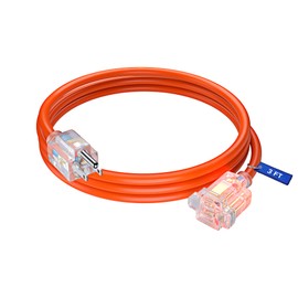 Maximm Extension Cord 3 Feet Heavy Duty Outlet Saver, ETL Listed, 16AWG/13A, 3 Prong - Clear Lighted Female End, Orange