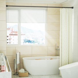 SZXIMU Spring Tension Curtain Rod 43-72 Inches, Never Rust and Non-Slip Shower Curtain Rods with Brushed Metal Round Finial, Black