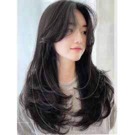 Coffee Black Brown Color Blend Hair Lace Front Women Wig Long Straight (Dark brown, 55cm)