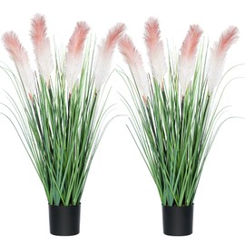 colorspec 33 Inch Artificial Floor Plants 2 Pack, Reed Pampas Florwers Onion Grass Fake Tall Potted Plant for Indoor Outdoor Bedroom Living Room Garden Patio Housewarming Gift (Pink Beige)