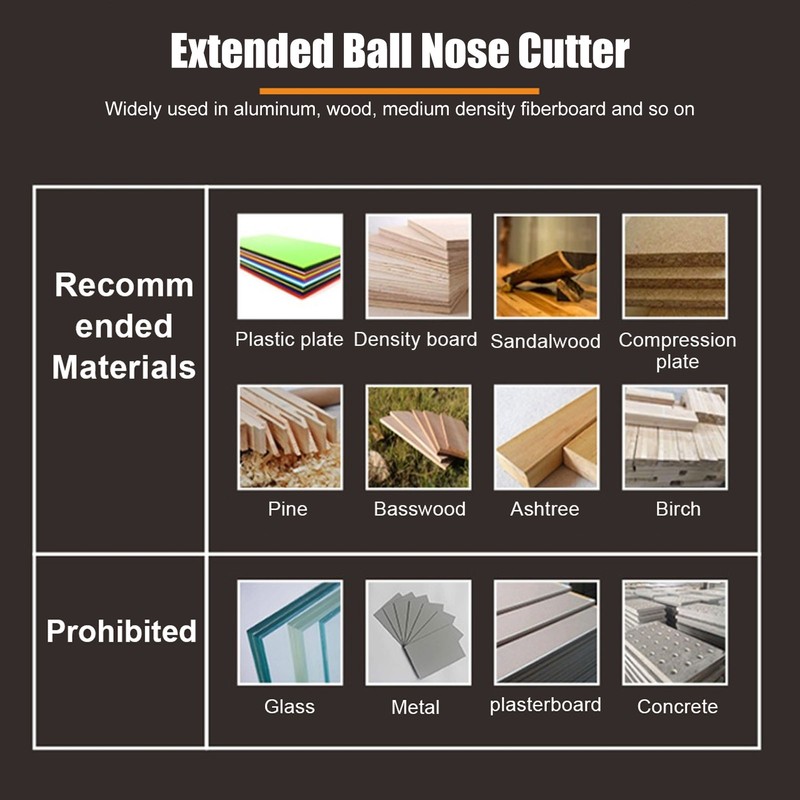 Ball Nose Cutter CNC Spiral Tapered Tungsten Steel Extended End