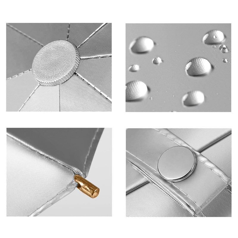 Meichoon UPF 50+ UV Protection Travel Reverse Umbrella Reflective Silver