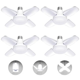 4Pack LED Garage Light Bulb, Mini 50W LED Garage Ceiling Lights 4+1 Adjustable Panels,5000Lumen Garage LED Light Bulb,E26 6500K Daylight LED Shop Lights for Garage,Kitchen,Living Room,Attic Light