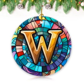26 Letters Christmas Tree Decorations Pendant, Ceramic Christmas Initial Letters Ornaments, Xmas Alphabet Decorative Hanging Ornaments for Christmas Tree Ornament Indoor Home Party Souvenir (W)