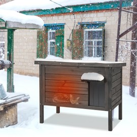 Tangkula Outdoor Cat House Insulated, Weatherproof Cat Enclosure with All-Round Foam Insulated, PVC Door Flaps & Openable Asphalt Roof, Outside Feral Cat Shelter for Winter, Wooden Pet House for Cats