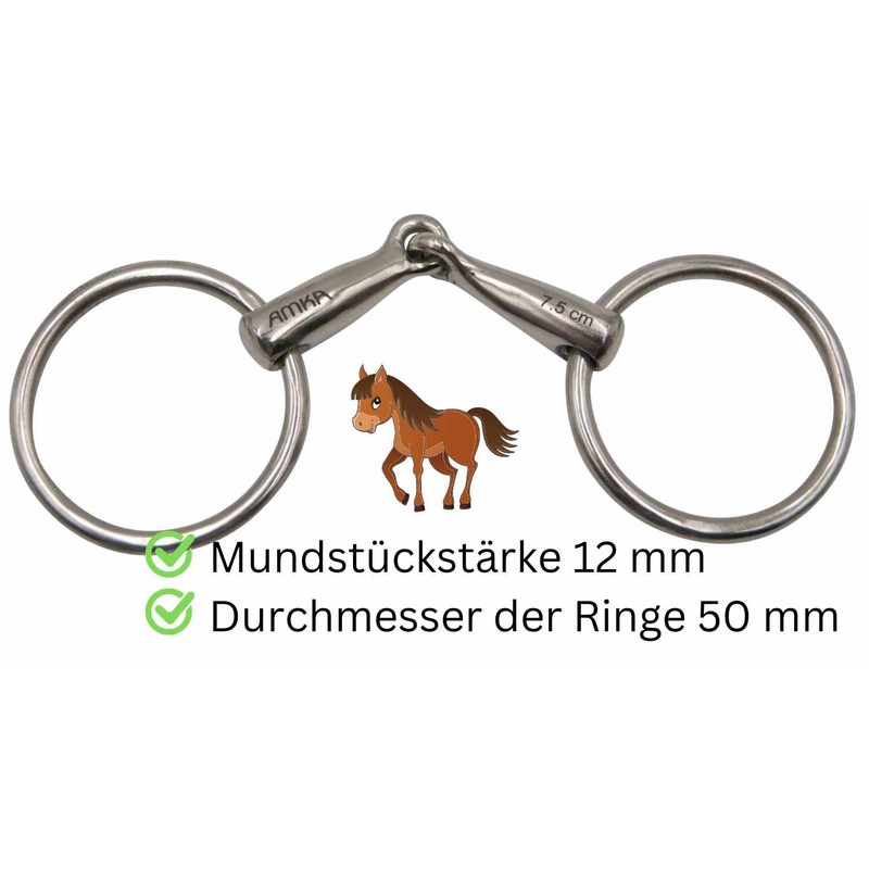 AMKA Pony Snaffle Bit Thickness 12 mm Rings 50 mm