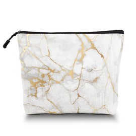 Scribesense Makeup Bag Travel Makeup Organizer Waterproof Cosmetic Bag Pouch with Zipper 6.7x9.45in for Women Female Friend Mom - White Gilt Marble Pattern