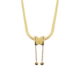 Gold Butterfly Flat Chain Necklaces for Women Stainless Steel Snake Chain Cute Chokers Collar Minimalist Bead Jewelry Simple Gift