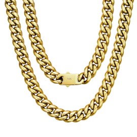 NOBYLO 10/12MM Cuban Link Chain, 14k/White Gold Plated Miami Cuban Link Chain, Hip Hop Choker Necklace for Men Women, No Color Fade and Hypoallergenic (16/18/20/22/24/26/28 Inches Length)