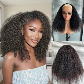 DSEKCAIN Kinky Curly Half Wig Human Hair 210 Density 100% Unprocessed 3 In 1 Half Wig Curly Human Hair With Drawstring Seamless Flip Over Wigs Glueless Beginner Friendly 16 Inch