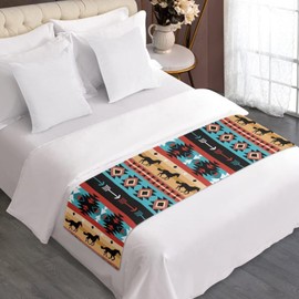 ZFRXIGN Aztec Western Horse Bed Runners & Scarves Medium Size Bedding Set Decorative Bed Scarf for Home Hotel Bed End Blanket Rug Kitchen Table Runner Tribal Navajo