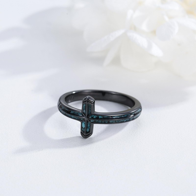 TwoAnts Cross Ring for Men 925 Sterling Silver Western Turquoise