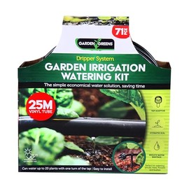 Micro Irrigation System Kit 70pc Black Includes: 23m Vinyl Pipe, Tap Adaptor, Drippers, Flow Valve, Connectors, Support Clips, Stakes & Clamps
