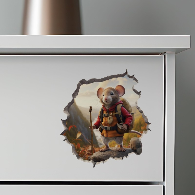 Autumn Hiker Mouse in Mouse Hole Decal - Mouse Hole