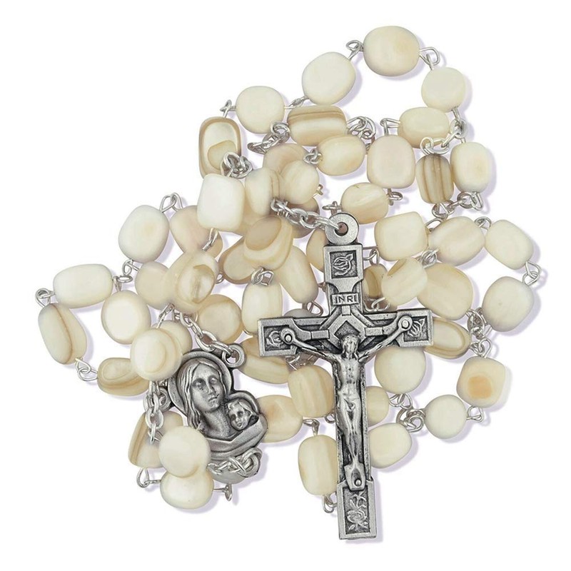 Vatican Imports Catholic Rosary with Natural Stone Beads (White)