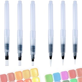 Water Tank Brush Refillable Watercolour Pencils - Pack of 6 Tip and Flat Tip Watercolour Pencils, Watercolour Brush for Painting, Colour Mixing and Calligraphy, Watercolour Brush for Drawing