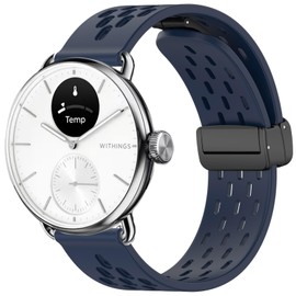 Lamshaw Compatible for Withings Smartwatch Bands, 18mm, 20mm Breathable Soft Silicone Magnetic Butterfly Clousure Sport Replacemet Accessory Strap for Women Man (18mm Size Band, Dark Blue)
