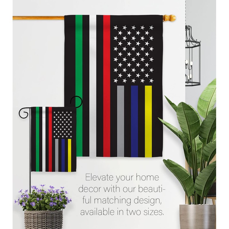 US First Responders Line Garden Flag - Set with Stand