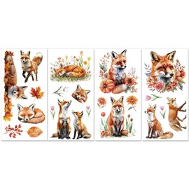 PLIGREAT 4 Sheets Watercolor Fox Rub on Transfers for Crafts Maple Leaves Flower Furnitures Rub on Stickers for Wood Dressers Wardrobe Decor Old Furniture Renovation Decor Transfer Stickers