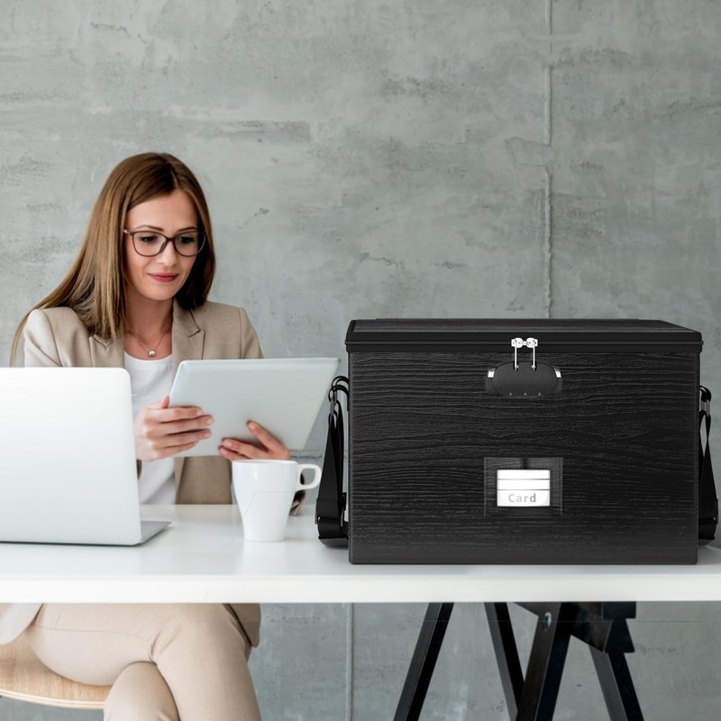 ROSONG Fireproof Document Box File Organizer - Portable Locking Filing