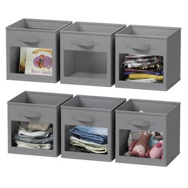 SpaceAid Storage Cubes with Clear Windows, Set of 6 Fabric Bins, 11 Inch Foldable Baskets Boxes for Closet, Cubby Shelf or Cube Storage Organizer, Grey