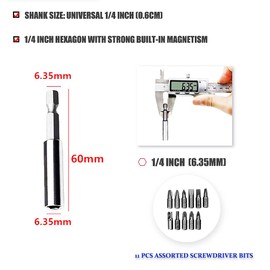 Screwdriver Bit Set Mixed 11 PCS+ Drill Bit Holder 60MM Screwdriver Bits Holder Universal 1/4” Hex Shank Quick Release Magnetic Drill Bit Holder Flexible Drill Bit Extension YS6