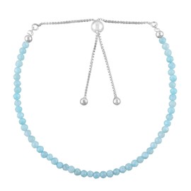 Natural Larimar Gemstone Beads Bolo Bracelet, Adjustable Slider Box Chain, Energy Stones, Chakra Healing Crystals, Silver Plated, Gift for Women, Birthstone, Gemstones Jewelry,10 inch