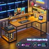 L Shaped Gaming Desk with Shelves & Hooks, 56" Reversible